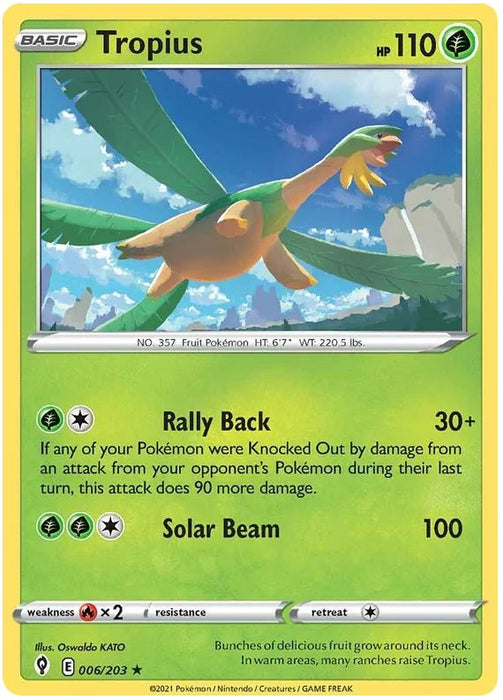 Tropius 006/203 Rare Reverse Holo Pokemon Card (SWSH Evolving Skies)