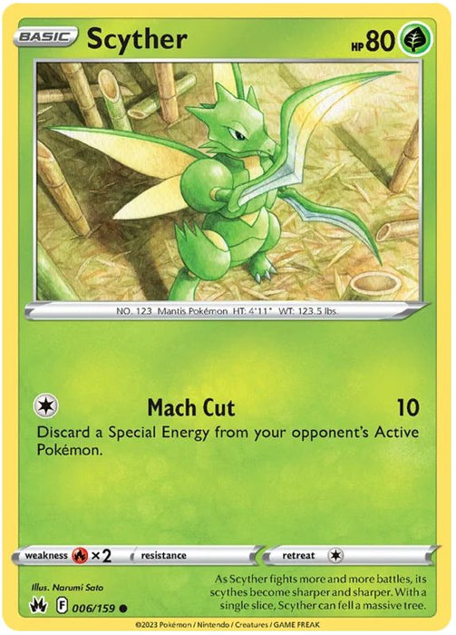 Scyther 006/159 Common Reverse Holo Pokemon Card (SWSH Crown Zenith)