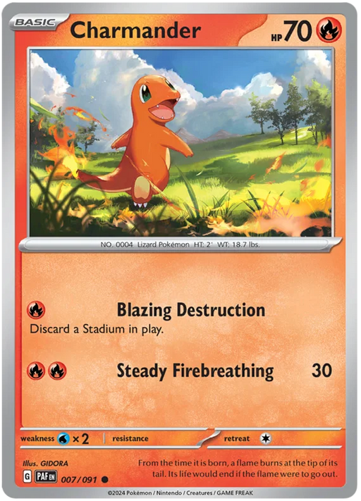 Charmander 007/091 Common Reverse Holo Pokemon Card (SV 4.5 Paldean Fates)