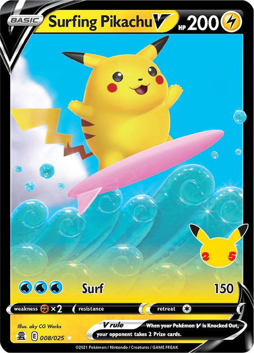 Surfing Pikachu V 008/025 Ultra Rare Pokemon Card (Celebrations 25th Anniversary)