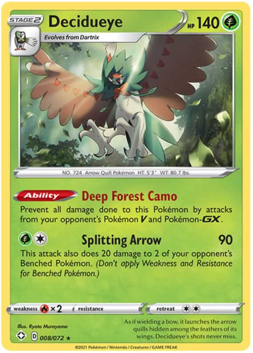 Decidueye 008/072 Rare Holo Pokemon Card (Shining Fates)