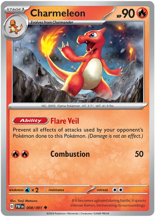 Charmeleon 008/091 Uncommon Pokemon Card (SV 4.5 Paldean Fates)