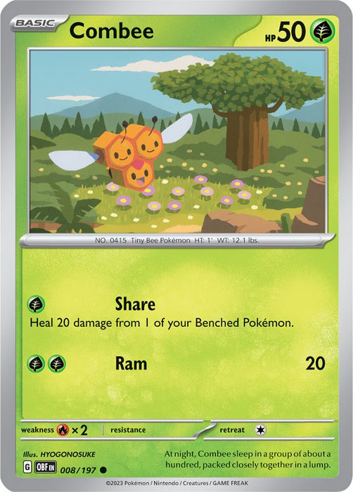 Combee 008/197 Common Reverse Holo Pokemon Card (SV Obsidian Flames)