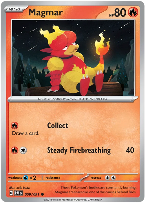 Magmar 009/091 Common Reverse Holo Pokemon Card (SV 4.5 Paldean Fates)