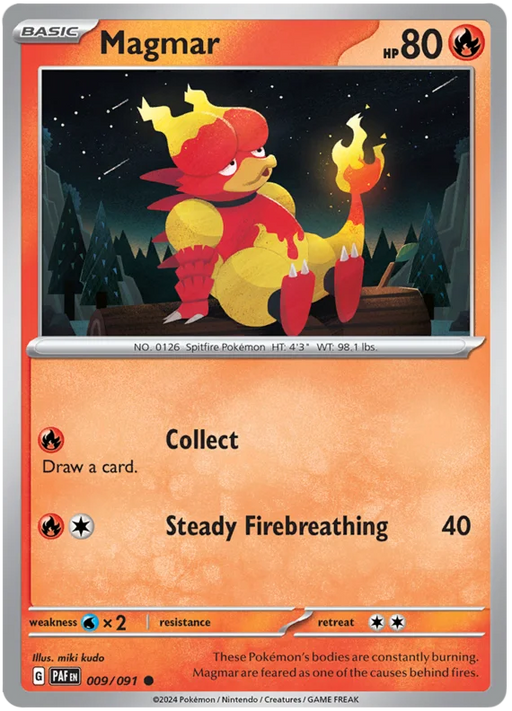 Magmar 009/091 Common Reverse Holo Pokemon Card (SV 4.5 Paldean Fates)