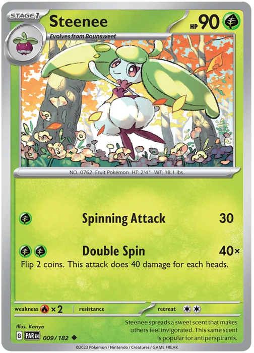 Steenee 009/182 Uncommon Pokemon Card (SV04 Paradox Rift)