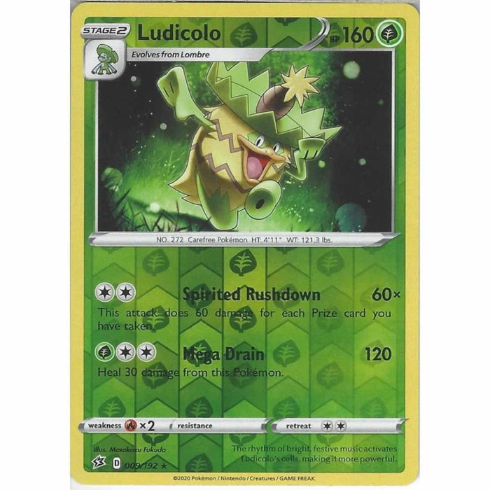 Ludicolo 009/192 Rare Reverse Holo Pokemon Card (SWSH Rebel Clash)