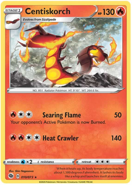 Centiskorch 010/073 Rare Holo Pokemon Card (Champions Path)