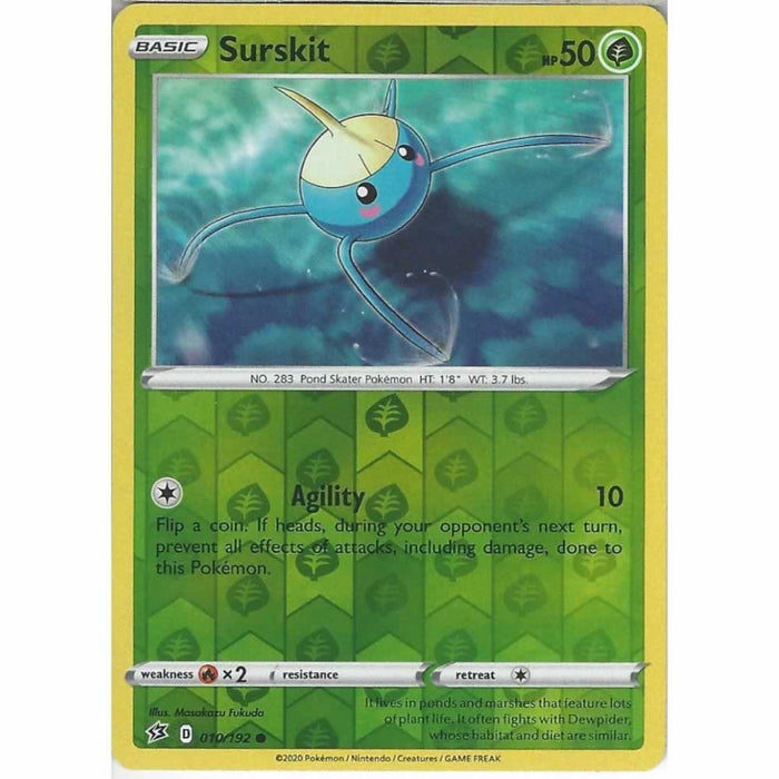 Surskit 010/192 Common Reverse Holo Pokemon Card (SWSH Rebel Clash)