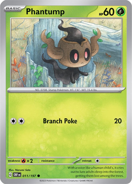 Phantump 011/197 Common Reverse Holo Pokemon Card (SV Obsidian Flames)