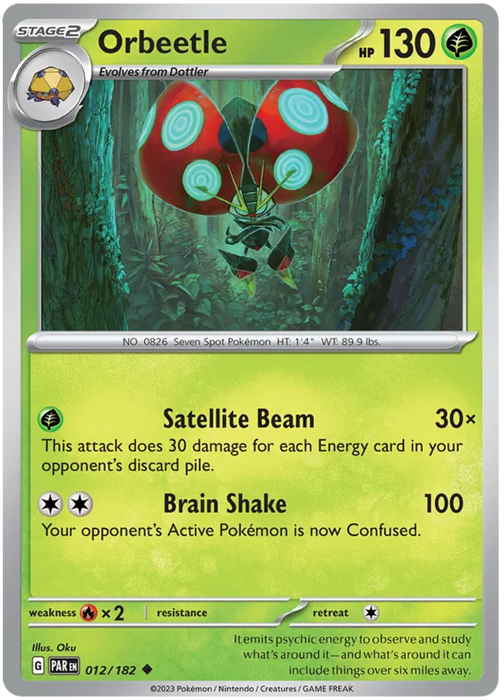 Orbeetle 012/182 Uncommon Reverse Holo Pokemon Card (SV04 Paradox Rift)