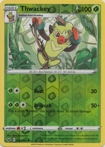 Thwackey 013/202 Uncommon Reverse Holo Pokemon Card (Sword & Shield)