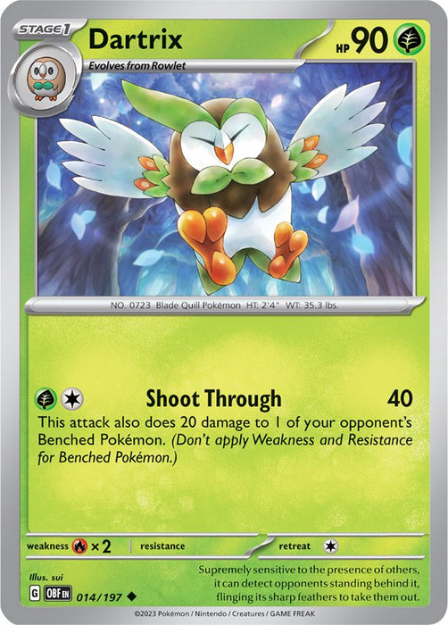 Dartrix 014/197 Uncommon Reverse Holo Pokemon Card (SV Obsidian Flames)