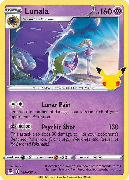 Lunala 015/025 Rare Holo Pokemon Card (Celebrations 25th Anniversary)