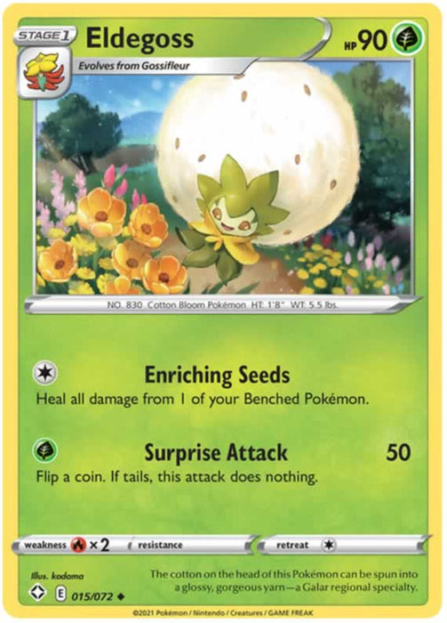 Eldegoss 015/072 Uncommon Reverse Holo Pokemon Card (Shining Fates)