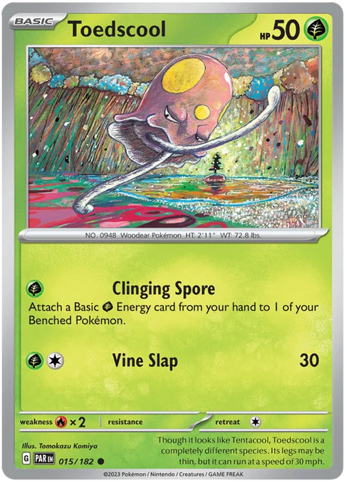 Toedscool 015/182 Common Reverse Holo Pokemon Card (SV04 Paradox Rift)