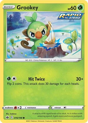 Grookey 016/198 Common Pokemon Card (SWSH Chilling Reign)