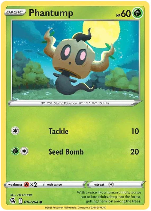 Phantump 016/264 Common Reverse Holo Pokemon Card (SWSH Fusion Strike)