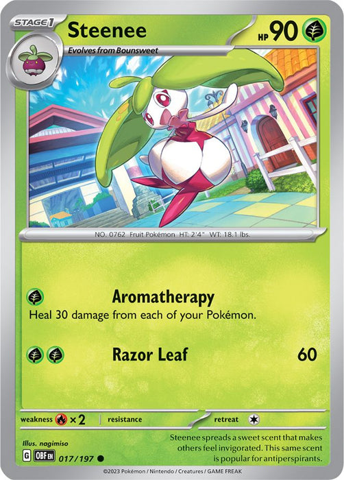 Steenee 017/197 Common Reverse Holo Pokemon Card (SV Obsidian Flames)