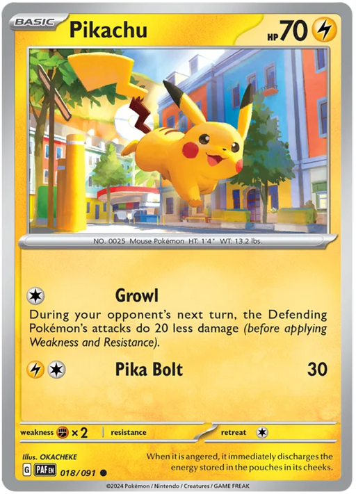 Pikachu 018/091 Common Reverse Holo Pokemon Card (SV 4.5 Paldean Fates)