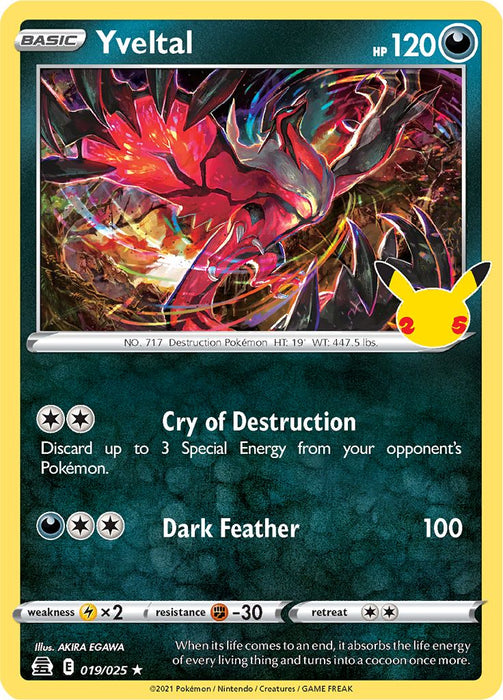 Yveltal 019/025 Rare Pokemon Card (Celebrations 25th Anniversary)