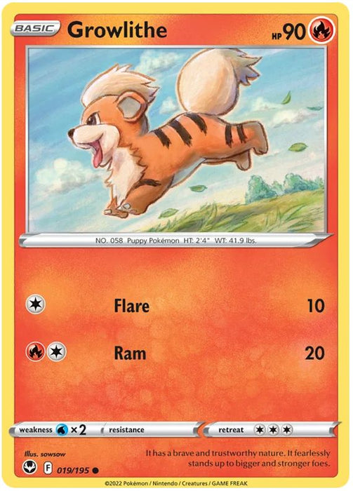 Growlithe 019/195 Common Pokemon Card (SWSH Silver Tempest)