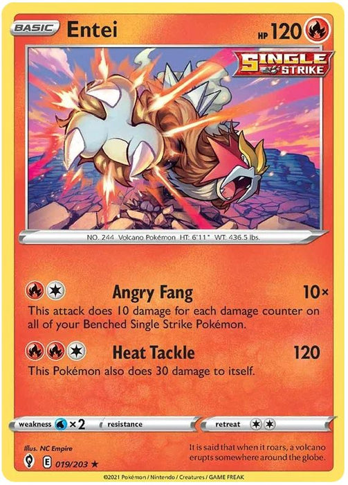 Entei 019/203 Rare Reverse Holo Reverse Holo Pokemon Card (SWSH Evolving Skies)