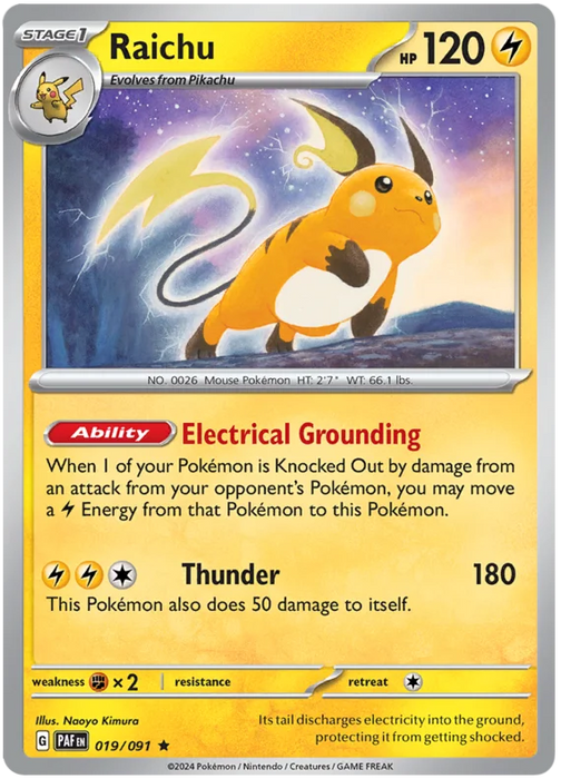 Raichu 019/091 Rare Pokemon Card (SV 4.5 Paldean Fates)