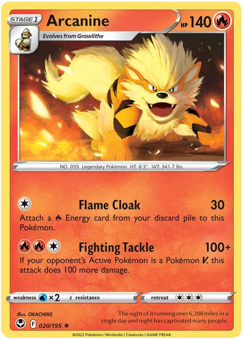 Arcanine 020/195 Rare Pokemon Card (SWSH Silver Tempest)