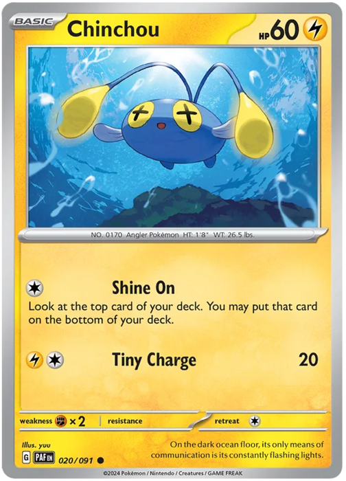 Chinchou 020/091 Common Reverse Holo Pokemon Card (SV 4.5 Paldean Fates)