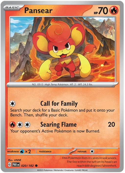 Pansear 020/182 Common Reverse Holo Pokemon Card (SV04 Paradox Rift)