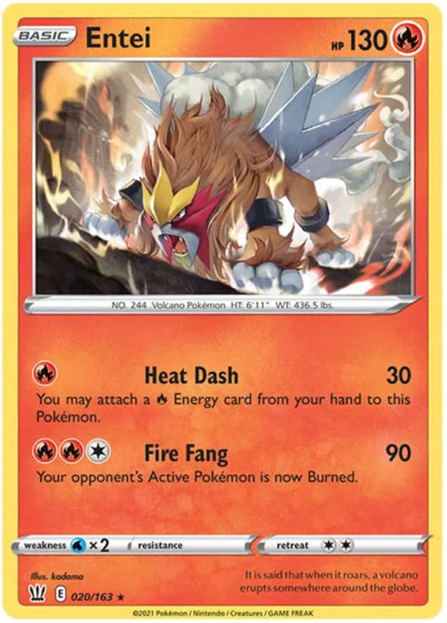 Entei 020/163 Rare Reverse Holo Pokemon Card (Battle Styles)