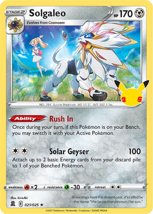 Solgaleo 021/025 Rare Holo Pokemon Card (Celebrations 25th Anniversary)