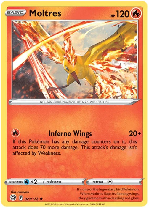 Moltres 021/172 Rare Holo Pokemon Card (SWSH Brilliant Stars)