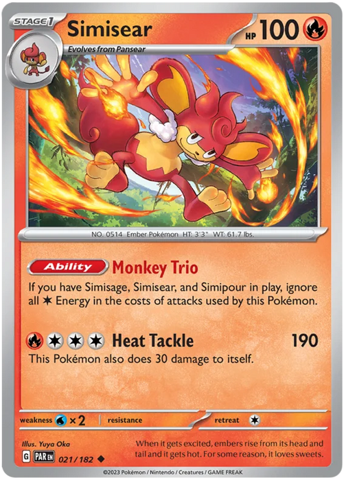 Simisear 021/182 Uncommon Pokemon Card (SV04 Paradox Rift)