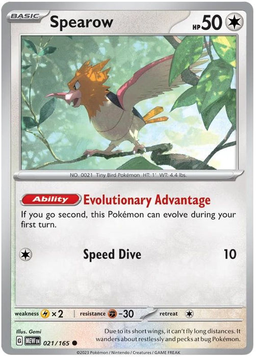 Spearow 021/165 Common Pokemon Card (Pokemon SV 151)