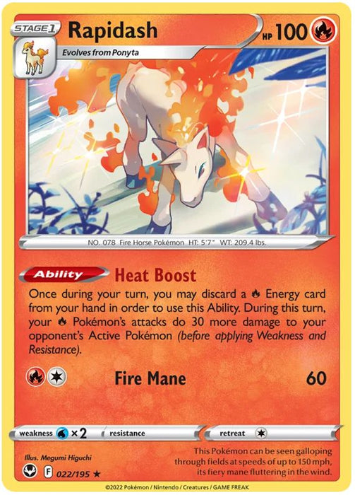 Rapidash 022/195 Rare Holo Pokemon Card (SWSH Silver Tempest)