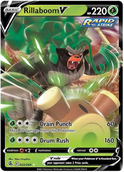 Rillaboom V 022/264 Ultra-Rare Rare Pokemon Card (SWSH Fusion Strike)