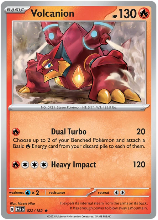 Volcanion 022/182 Rare Reverse Holo Pokemon Card (SV04 Paradox Rift)