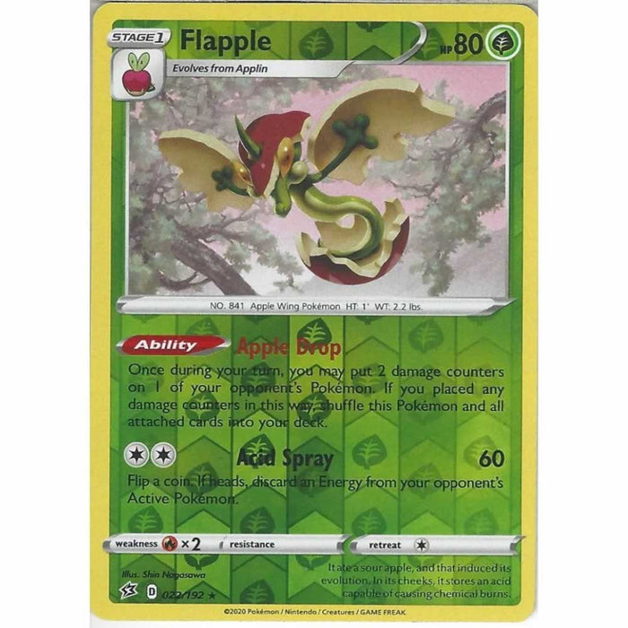 Flapple 022/192 Rare Reverse Holo Pokemon Card (SWSH Rebel Clash)