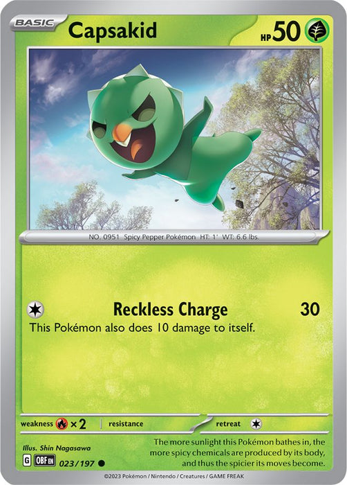 Capsakid 023/197 Common Reverse Holo Pokemon Card (SV Obsidian Flames)