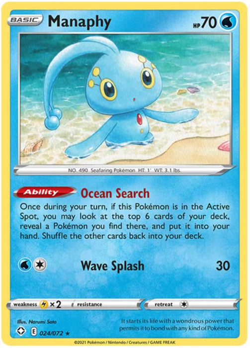 Manaphy 024/072 Rare Reverse Holo Pokemon Card (Shining Fates)