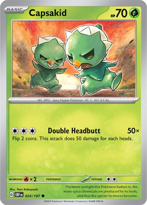 Capsakid 024/197 Common Reverse Holo Pokemon Card (SV Obsidian Flames)