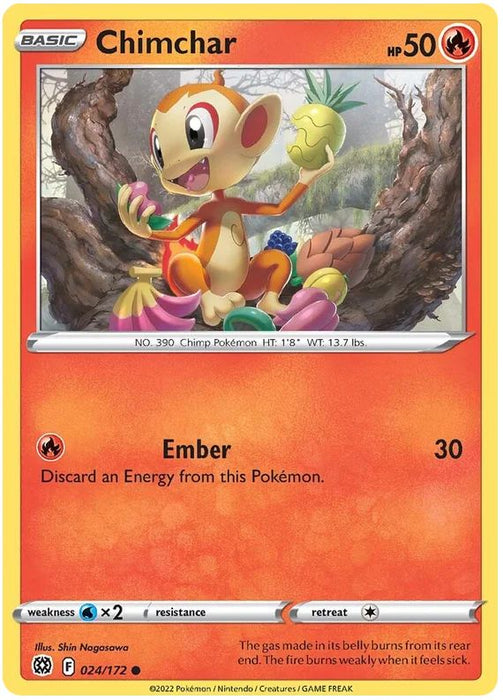 Chimchar 024/172 Common Reverse Holo Pokemon Card (SWSH Brilliant Stars)