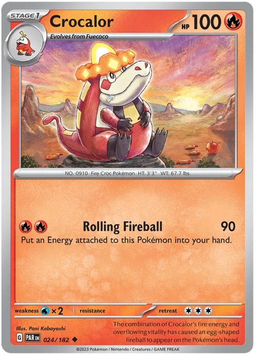 Crocalor 024/182 Uncommon Reverse Holo Pokemon Card (SV04 Paradox Rift)