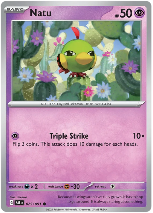 Natu 025/091 Common Reverse Holo Pokemon Card (SV 4.5 Paldean Fates)