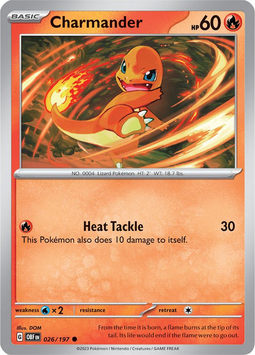 Charmander 026/197 Common Reverse Holo Pokemon Card (SV Obsidian Flames)