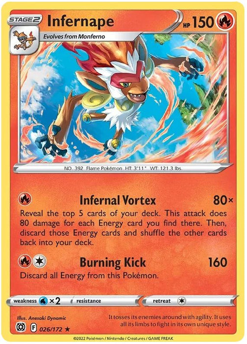 Infernape 026/172 Rare Holo Reverse Holo Pokemon Card (SWSH Brilliant Stars)