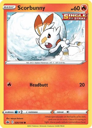 Scorbunny 026/198 Common Pokemon Card (SWSH Chilling Reign)