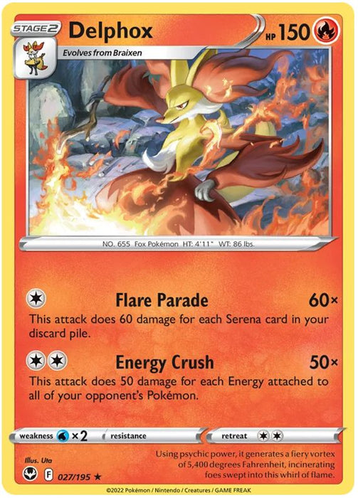 Delphox 027/195 Rare Pokemon Card (SWSH Silver Tempest)